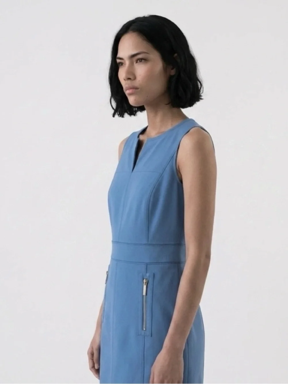 TORY BURCH CHELSEA SHEATH DRESS MONTEGO BLUE ZIPPERED ‎ POCKETS CORP-CORE MODEST
